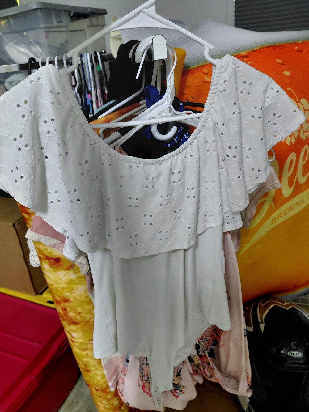White Eyelet Off-Shoulder Women's Top